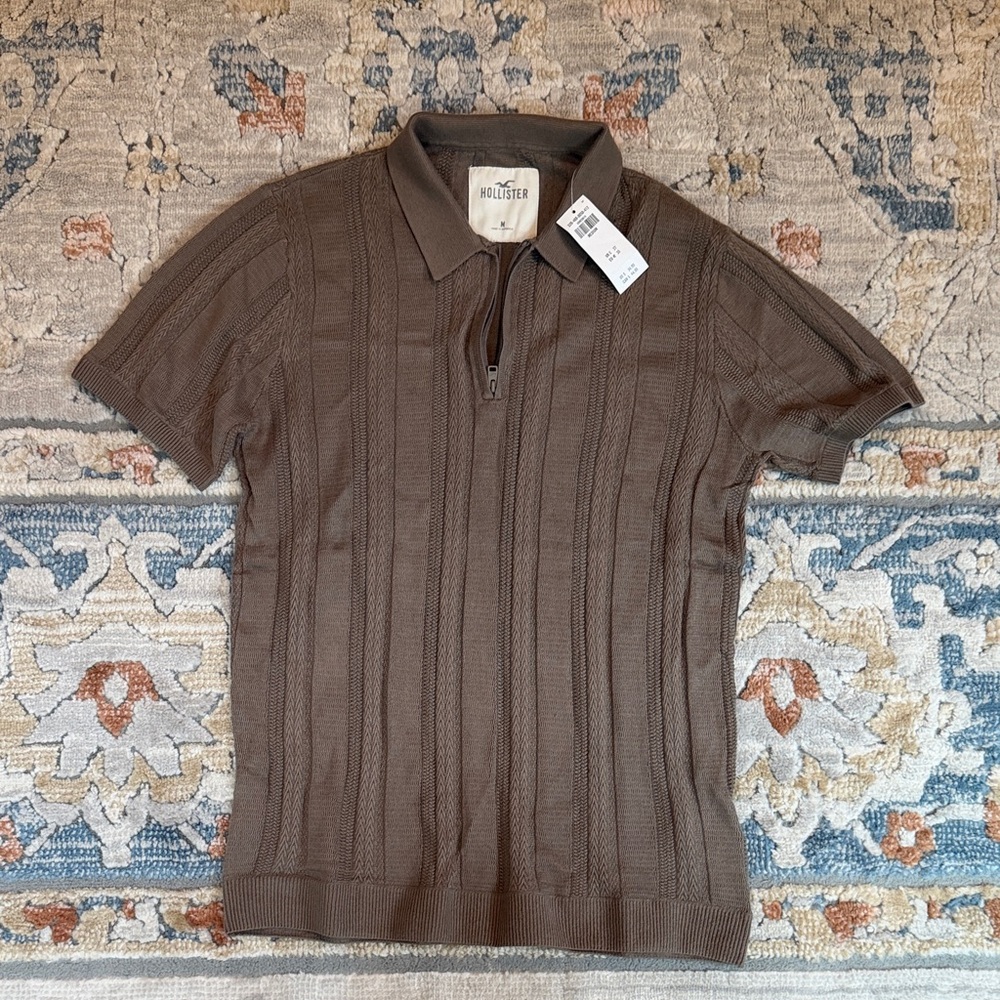 Hollister Dark Brown Textured Polo Shirt